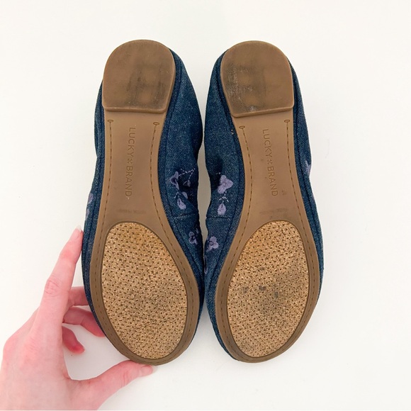 Lucky Brand Echo 2 Blue Denim Floral Print Embroidered Lace Up Back Ballet Flats - Picture 7 of 8